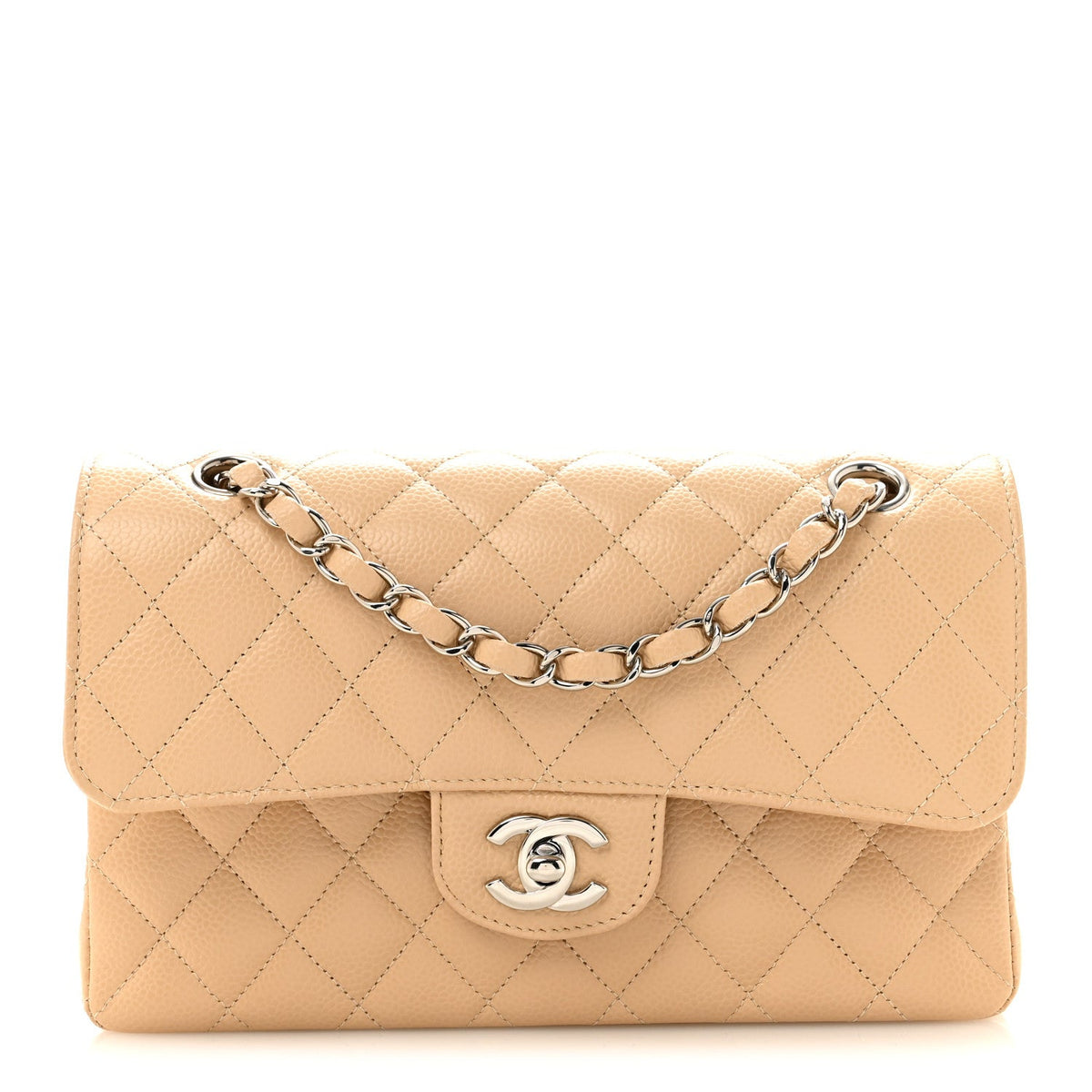Caviar Quilted Small Double Flap Beige At My store