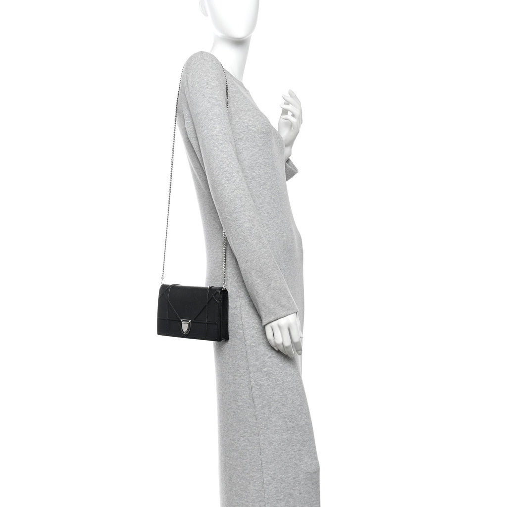 Grained Calfskin Diorama Wallet on Chain Pouch Black AT My store