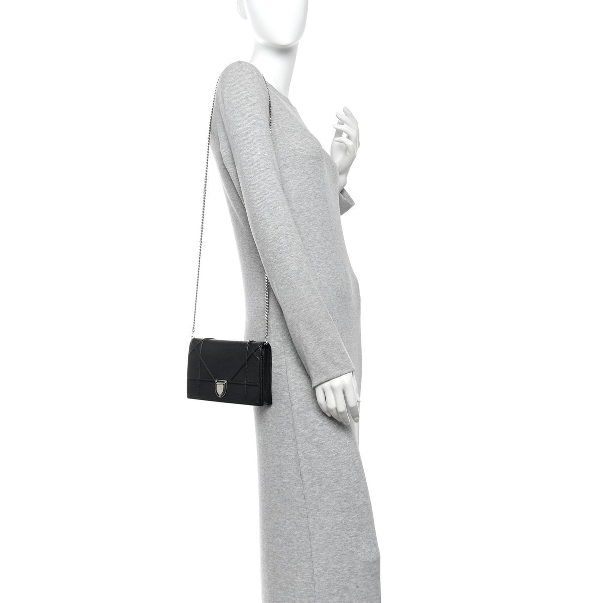 Grained Calfskin Diorama Wallet on Chain Pouch Black AT My store