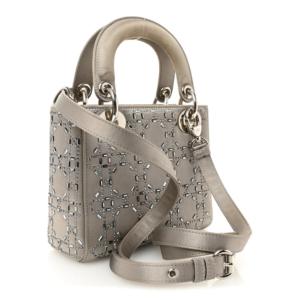 Satin Crystal Cannage Mini Lady Dior Gray AT My store
