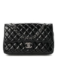 Crumpled Patent Quilted Medium Double Flap Black At My store