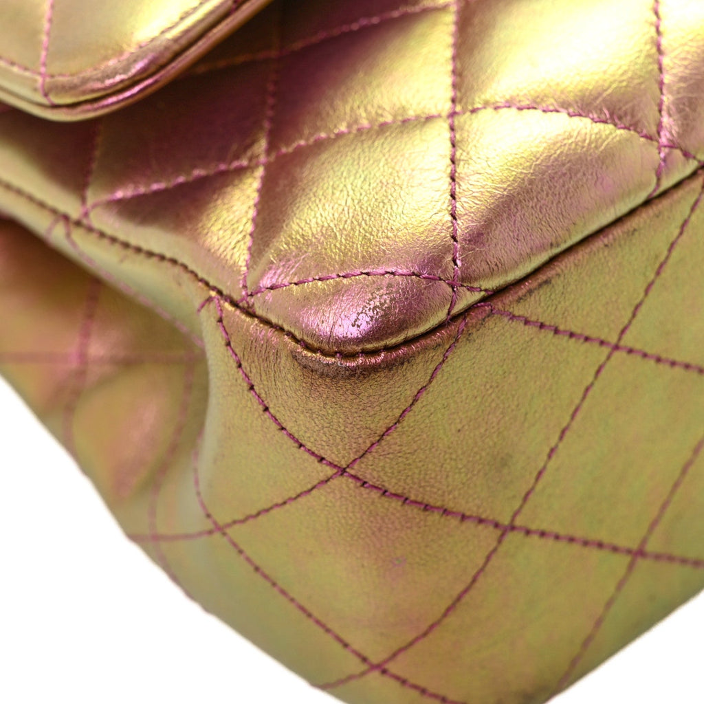 Iridescent Lambskin Quilted Medium Double Flap Purple At My store