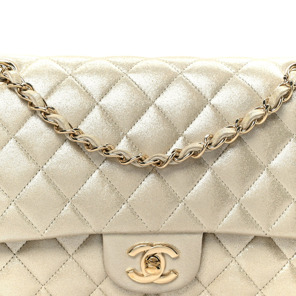 Metallic Canvas Quilted Medium Double Flap Light Gold At My store