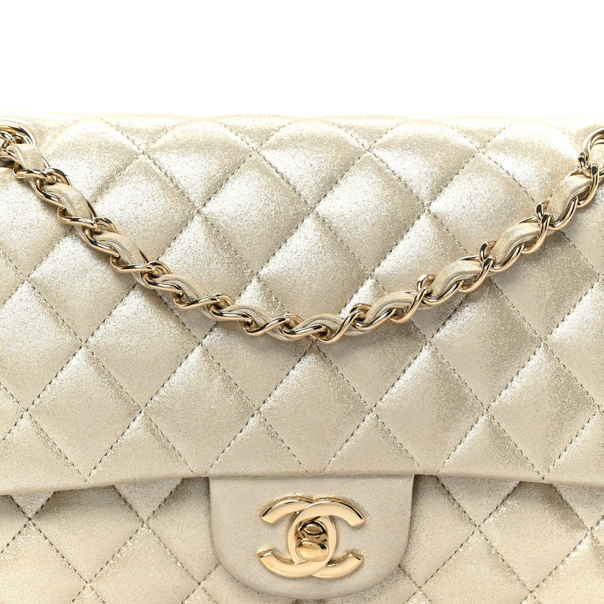 Metallic Canvas Quilted Medium Double Flap Light Gold At My store