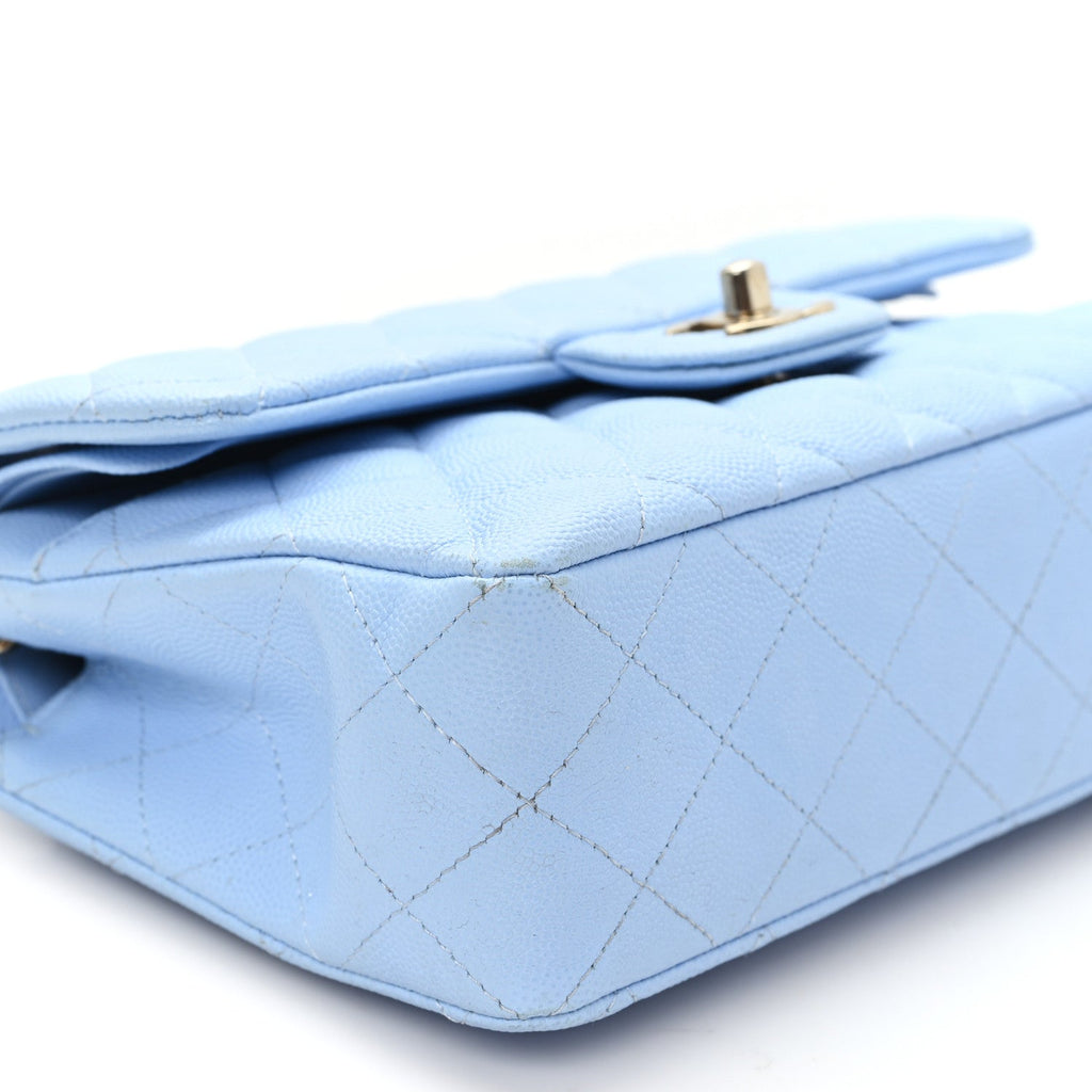 Caviar Quilted Small Double Flap Light Blue At My store