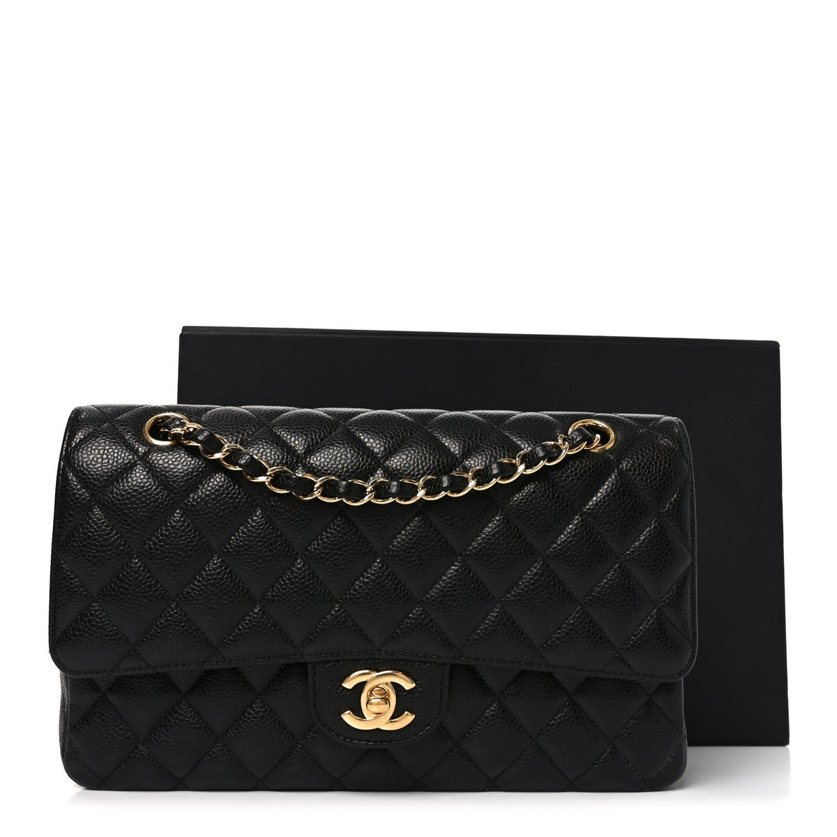 Caviar Quilted Medium Double Flap Black At My store