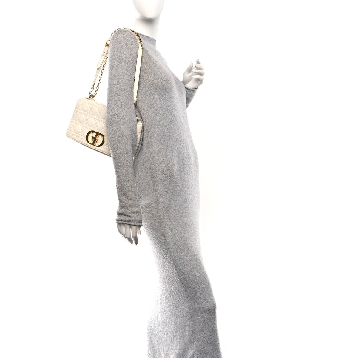 Supple Calfskin Cannage Medium Caro Bag Ivory AT My store