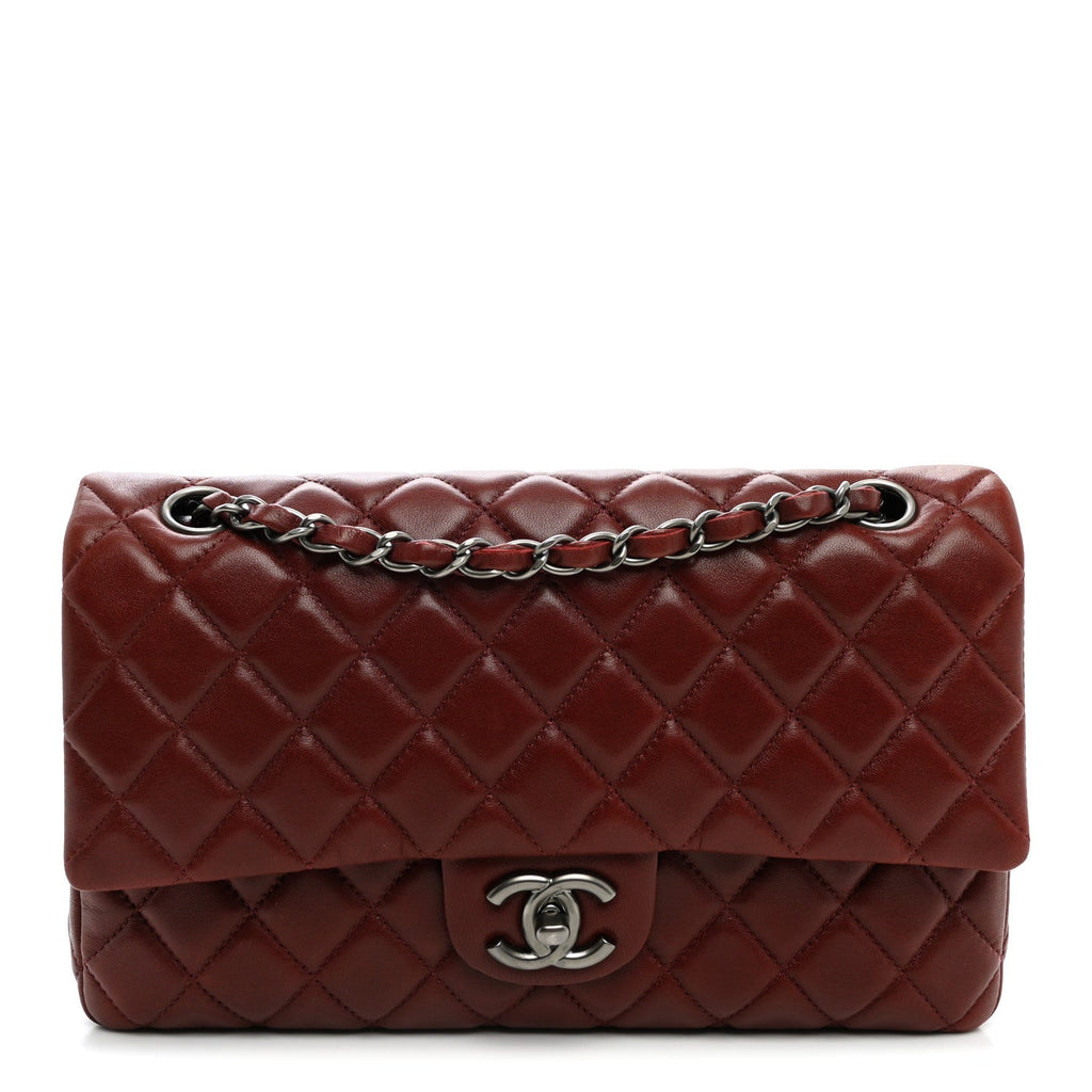 Lambskin Quilted Medium Double Flap Burgundy At My store