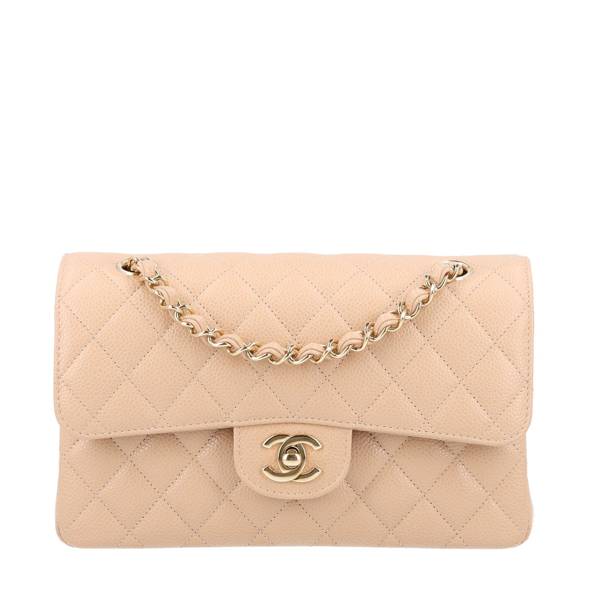 Caviar Quilted Small Double Flap Beige At My store