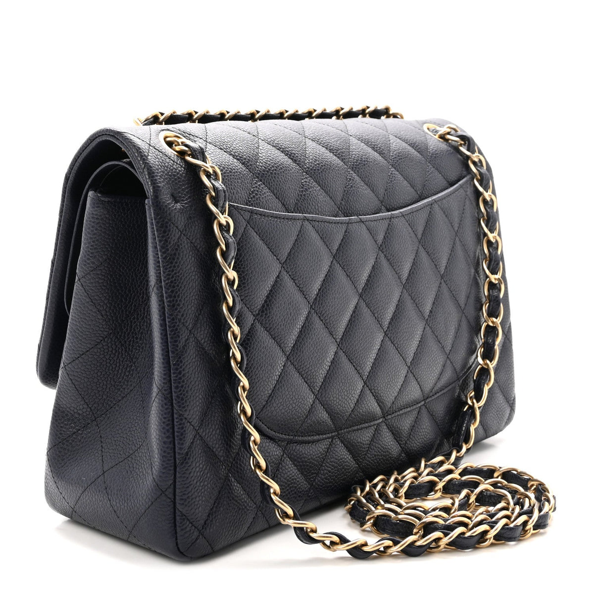 Caviar Quilted Jumbo Double Flap Navy Blue At My store