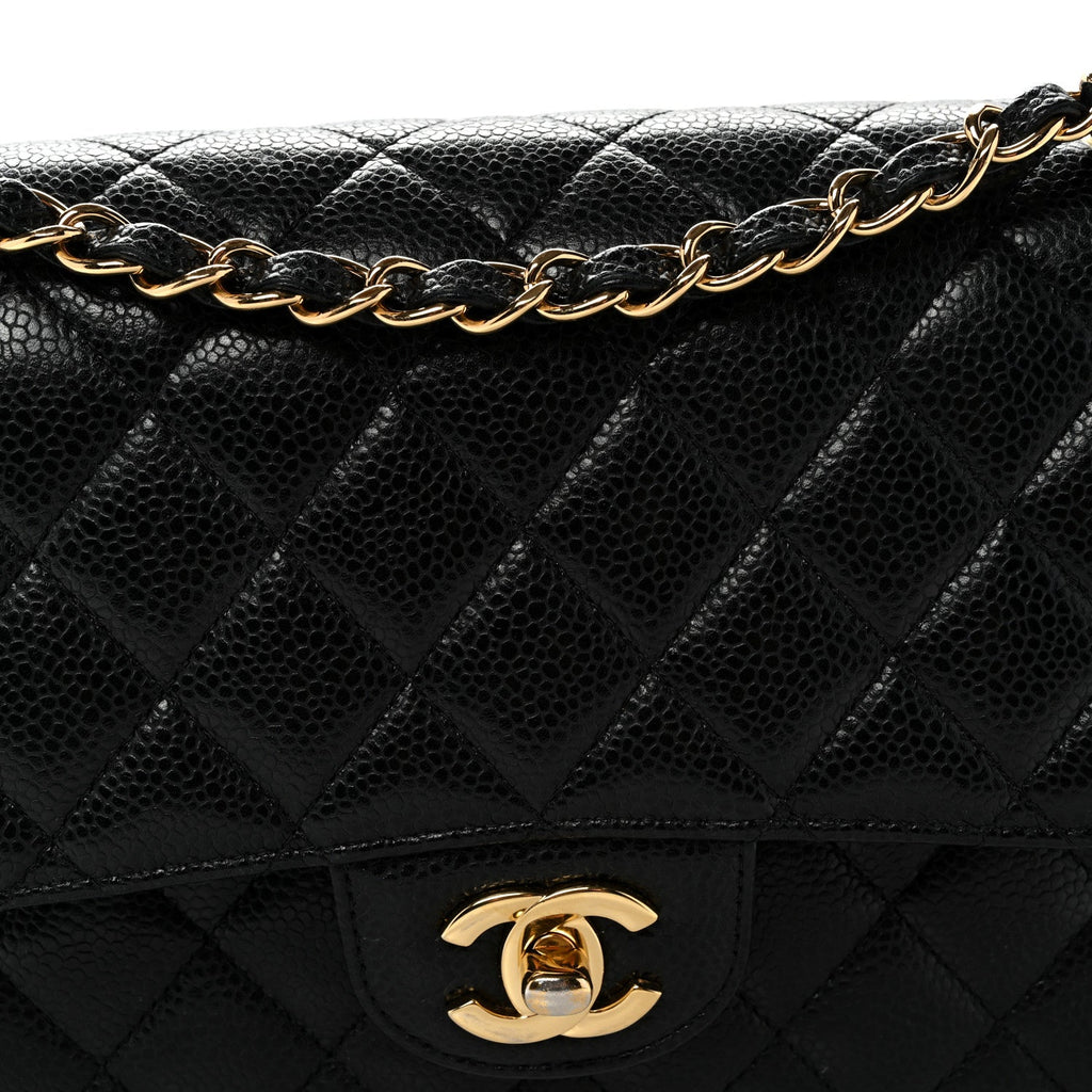 Caviar Quilted Medium Double Flap Black At My store