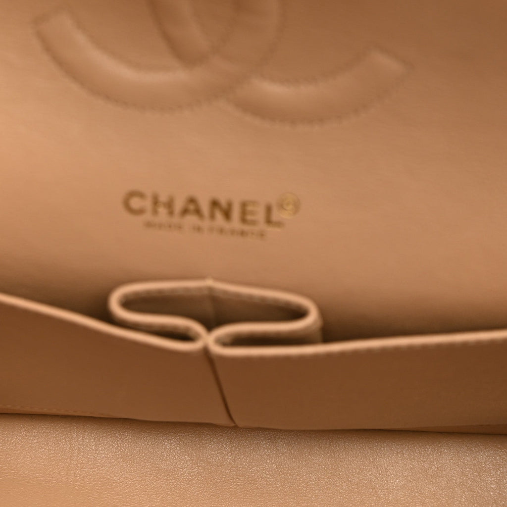 Lambskin Quilted Medium Double Flap Beige At My store