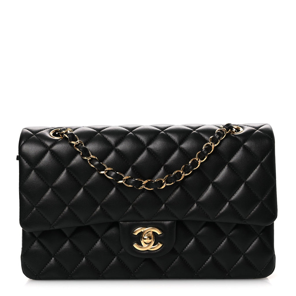 Lambskin Quilted Medium Double Flap Black At My store