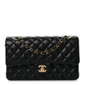 Lambskin Quilted Medium Double Flap Black At My store