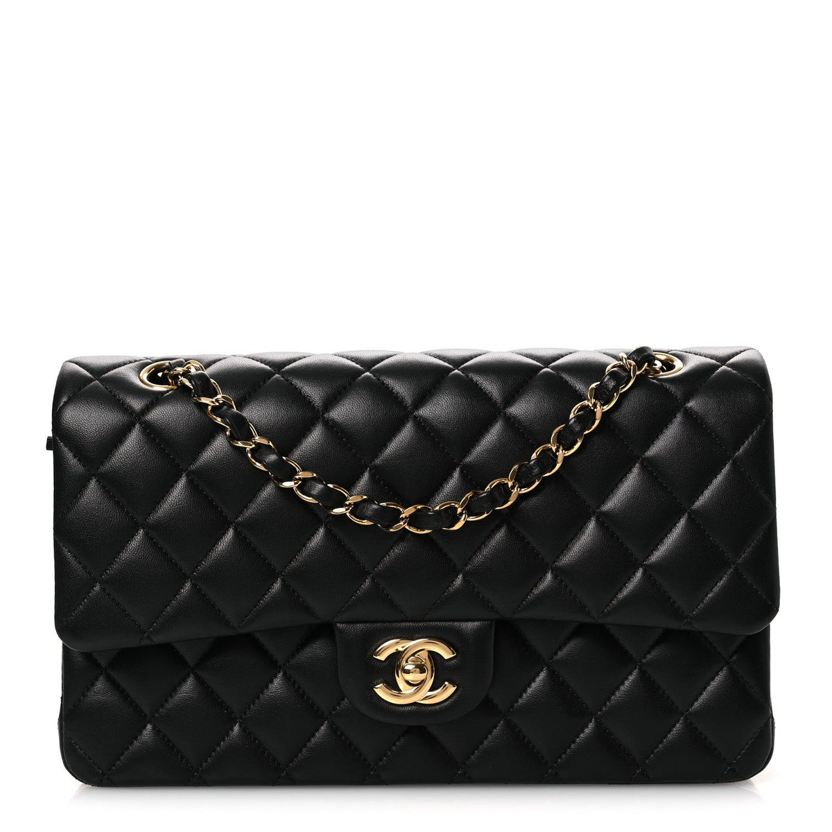Lambskin Quilted Medium Double Flap Black At My store