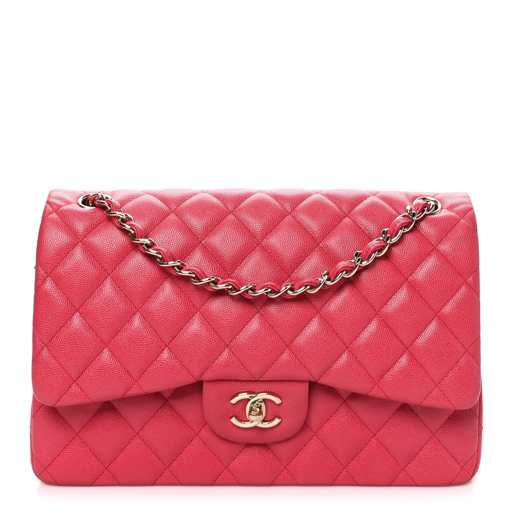 Caviar Quilted Jumbo Double Flap Dark Pink At My store