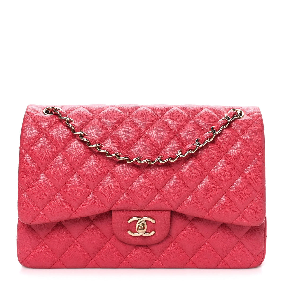 Caviar Quilted Jumbo Double Flap Dark Pink At My store