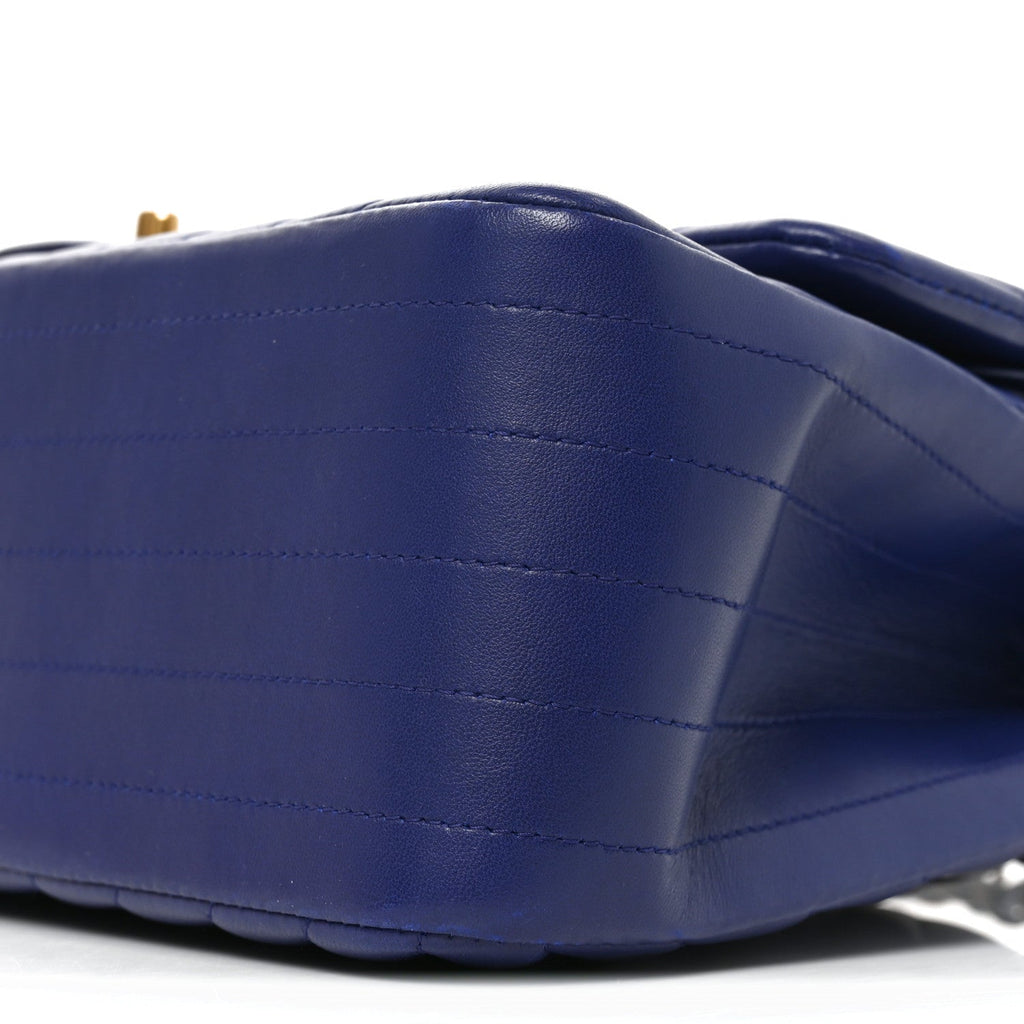 Lambskin Chevron Quilted Jumbo Double Flap Navy Blue At My store