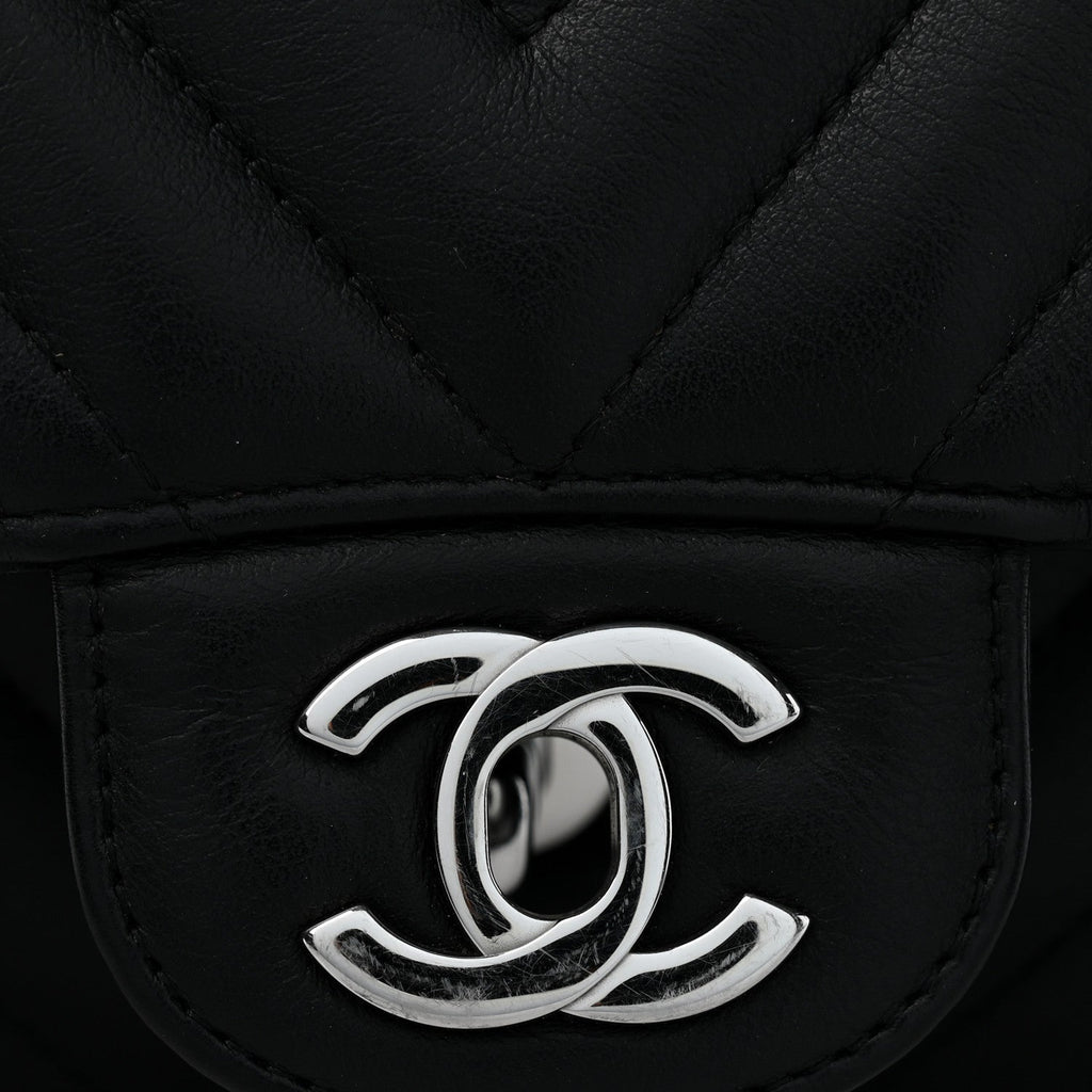 Lambskin Chevron Quilted Medium Double Flap Black At My store