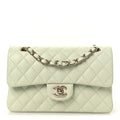 Caviar Quilted Small Double Flap Light Green At My store
