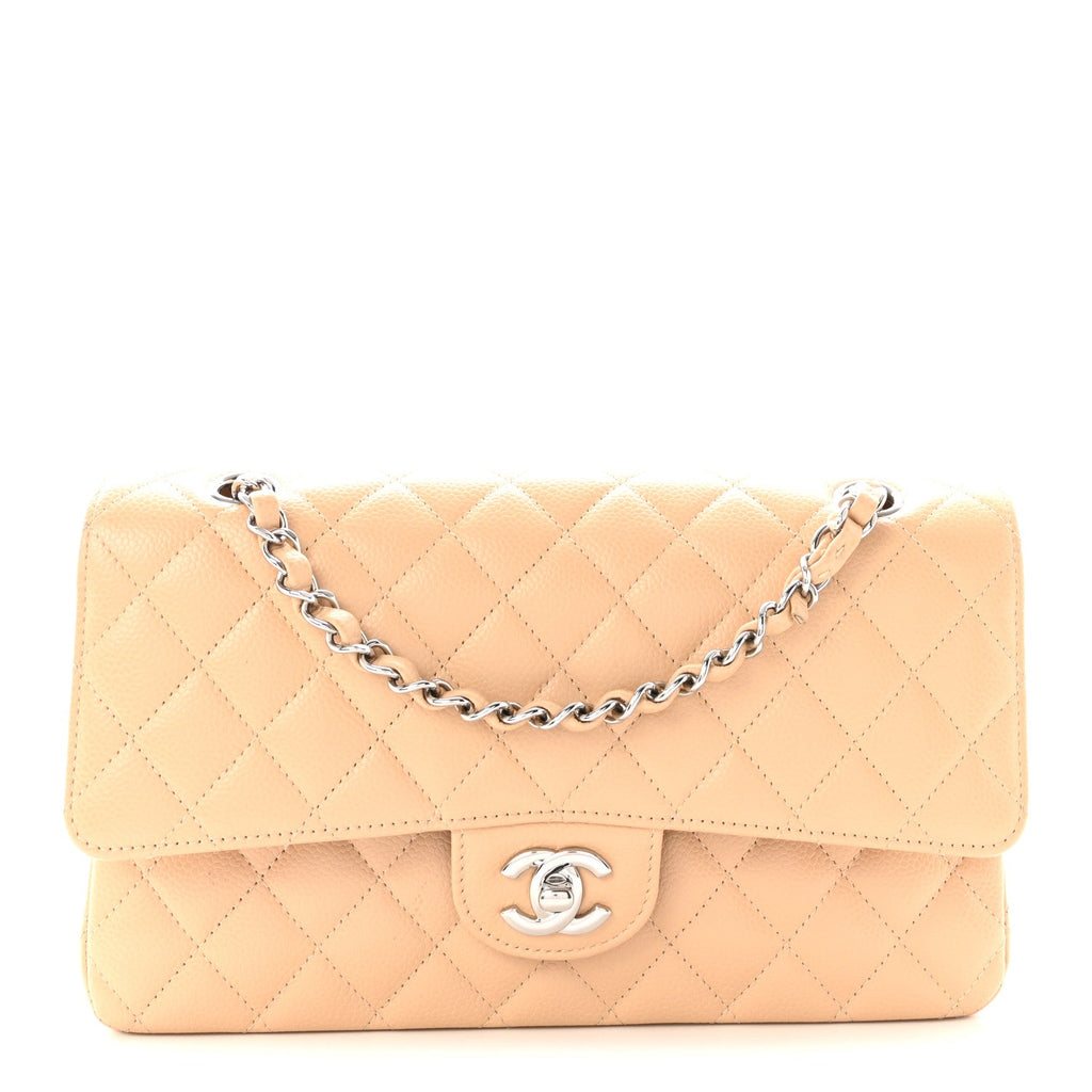Caviar Quilted Medium Double Flap Beige At My store