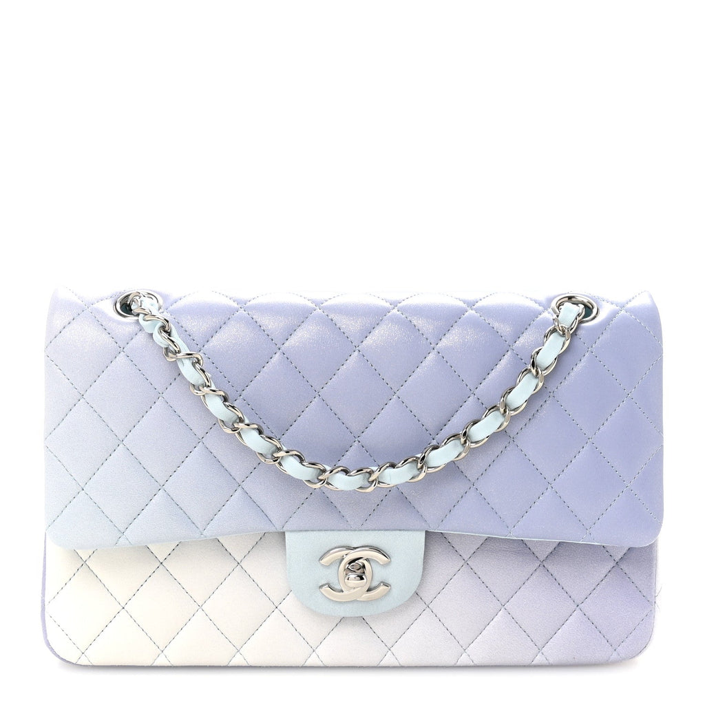 Perforated Lambskin Quilted Medium Double Flap Light Blue Light Purple White At My store