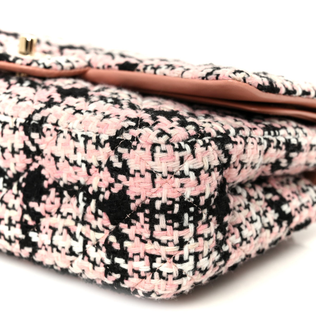 Tweed Quilted Medium Double Flap Pink Black White At My store