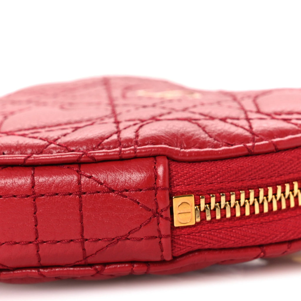Calfskin Cannage Dioramour Caro Heart Pouch With Chain Bright Red AT My store