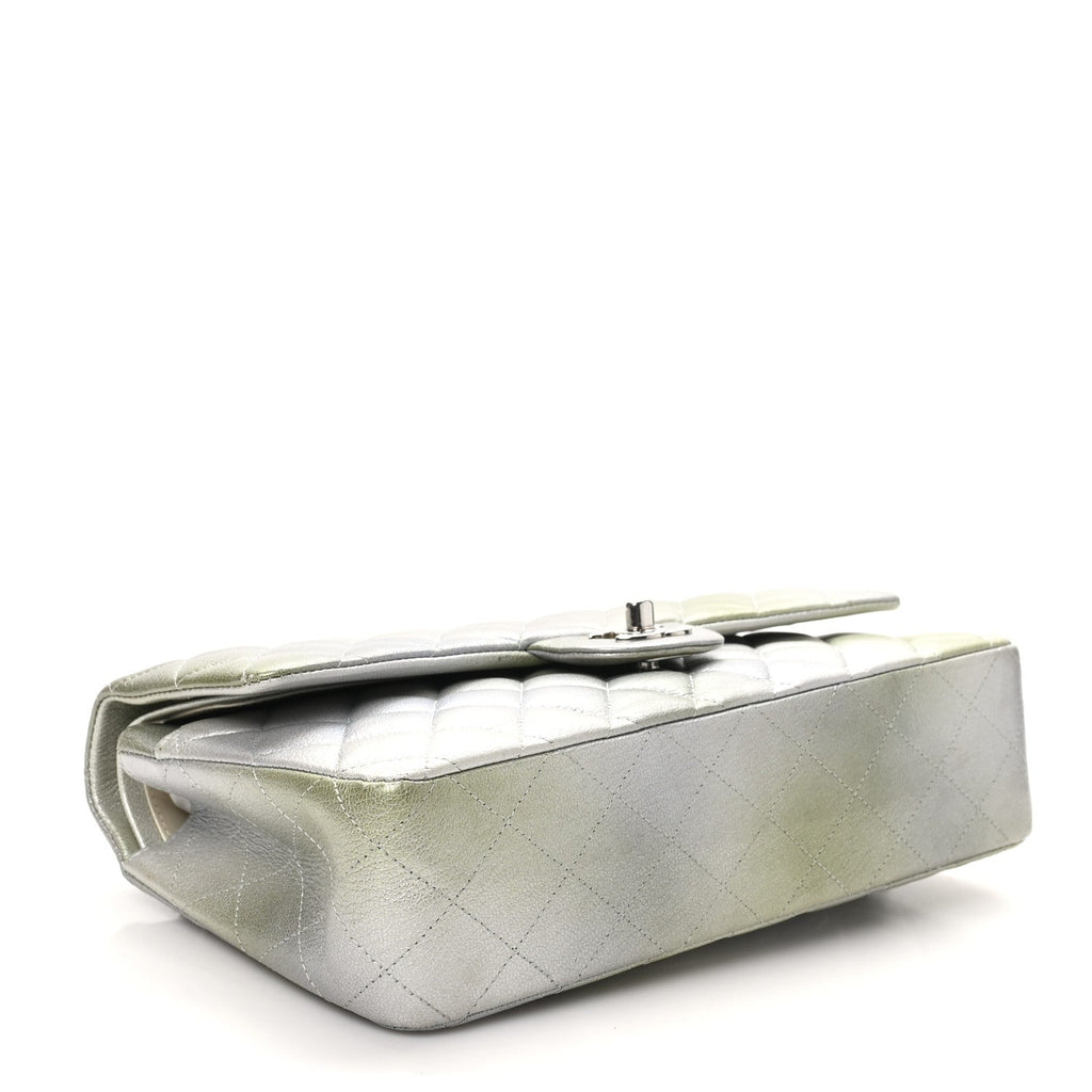 Metallic Goatskin Quilted Ombre Medium Double Flap Grey Green At My store