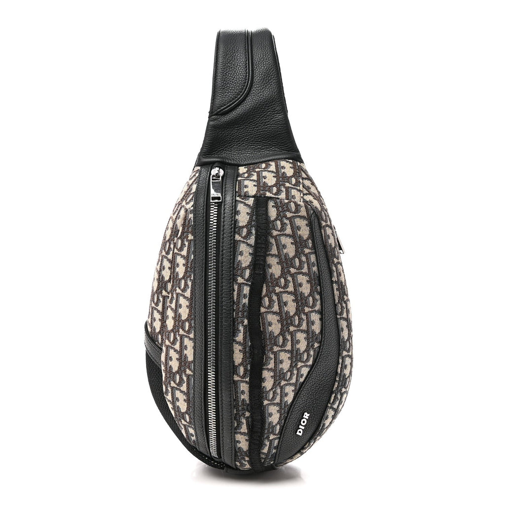 Grained Calfskin Oblique Scarab Sling Bag Blue Black AT My store