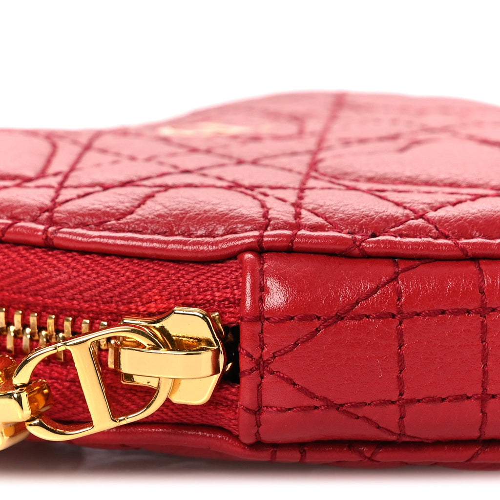 Calfskin Cannage Dioramour Caro Heart Pouch With Chain Bright Red AT My store