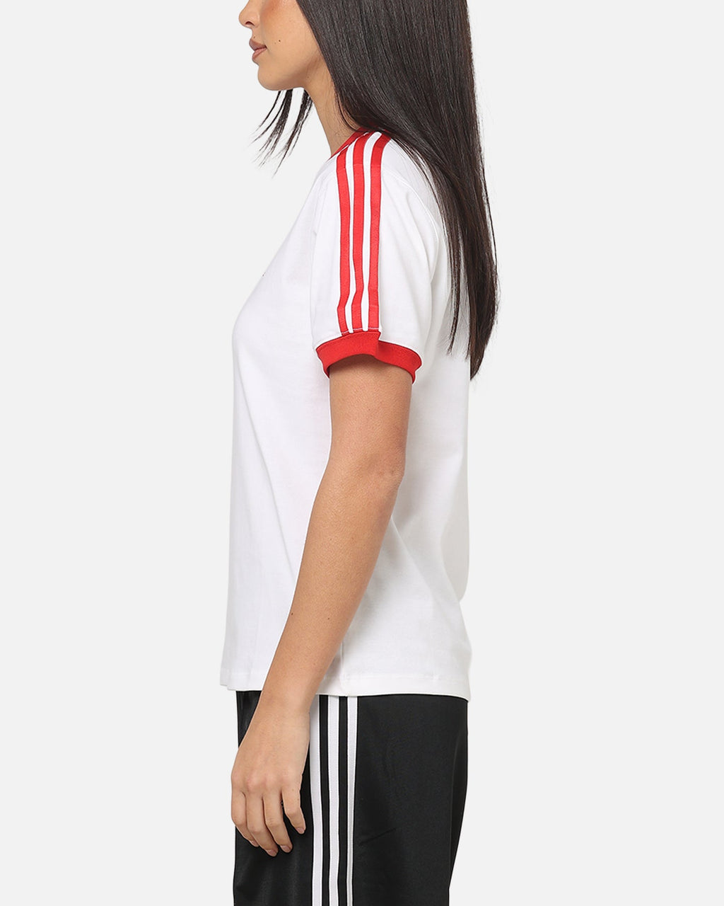 Best-Selling Adidas Women's 3 Stripe T-Shirt White/Red