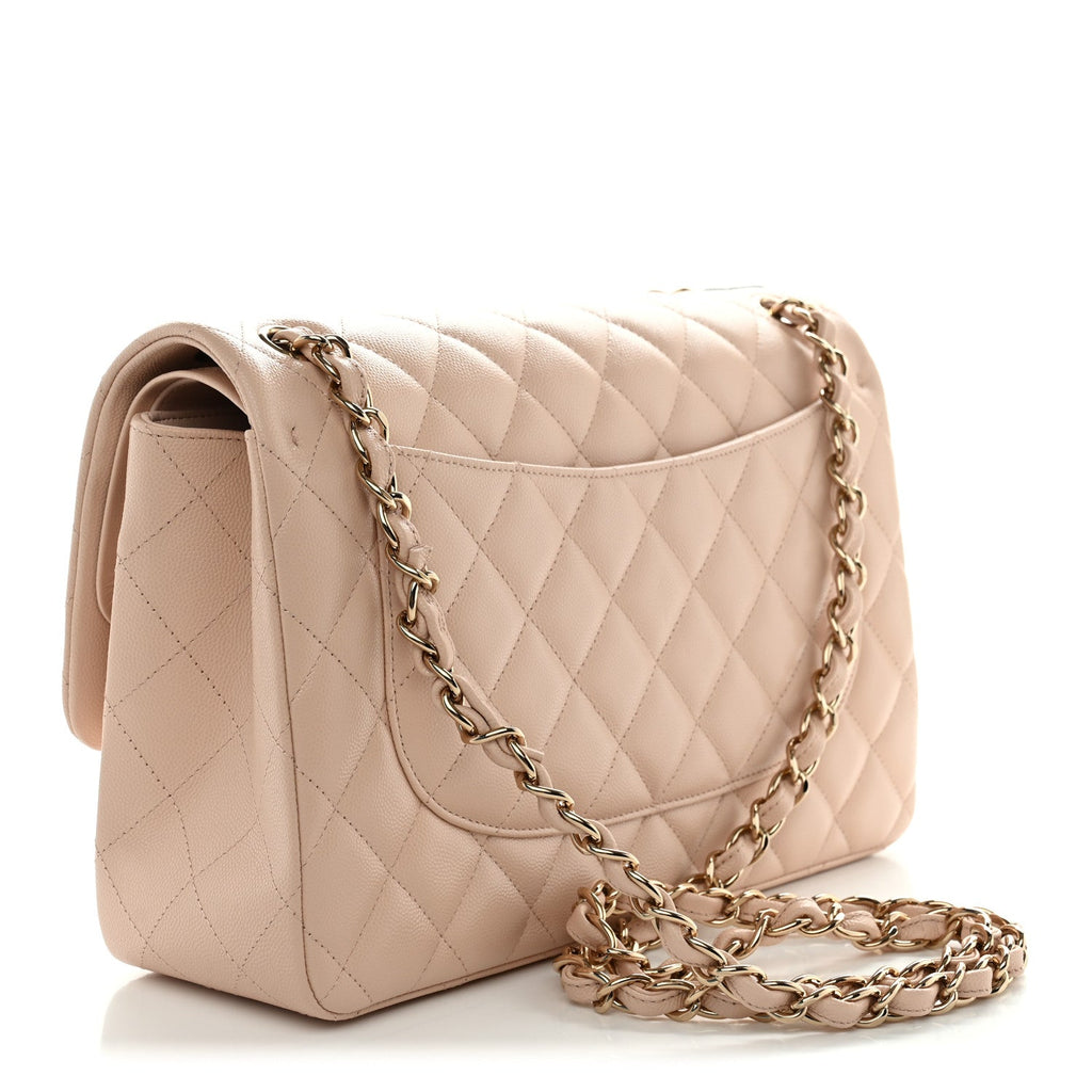 Caviar Quilted Jumbo Double Flap Light Beige At My store