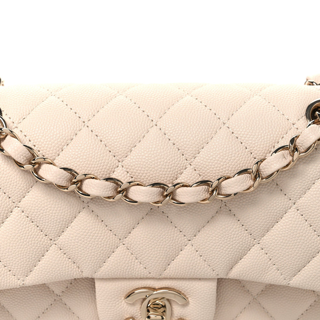 Caviar Quilted Small Double Flap Light Beige At My store