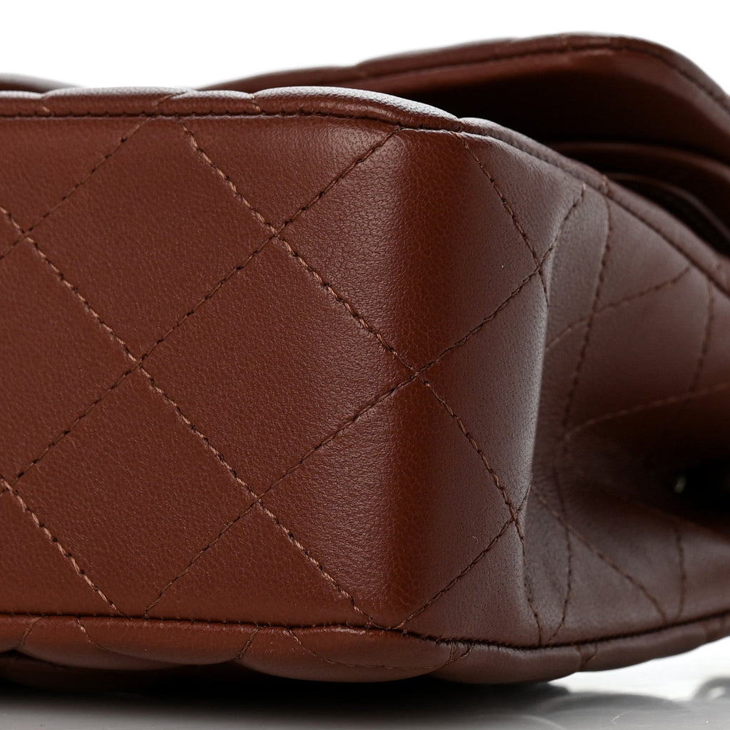 Lambskin Quilted Small Double Flap Dark Brown At My store