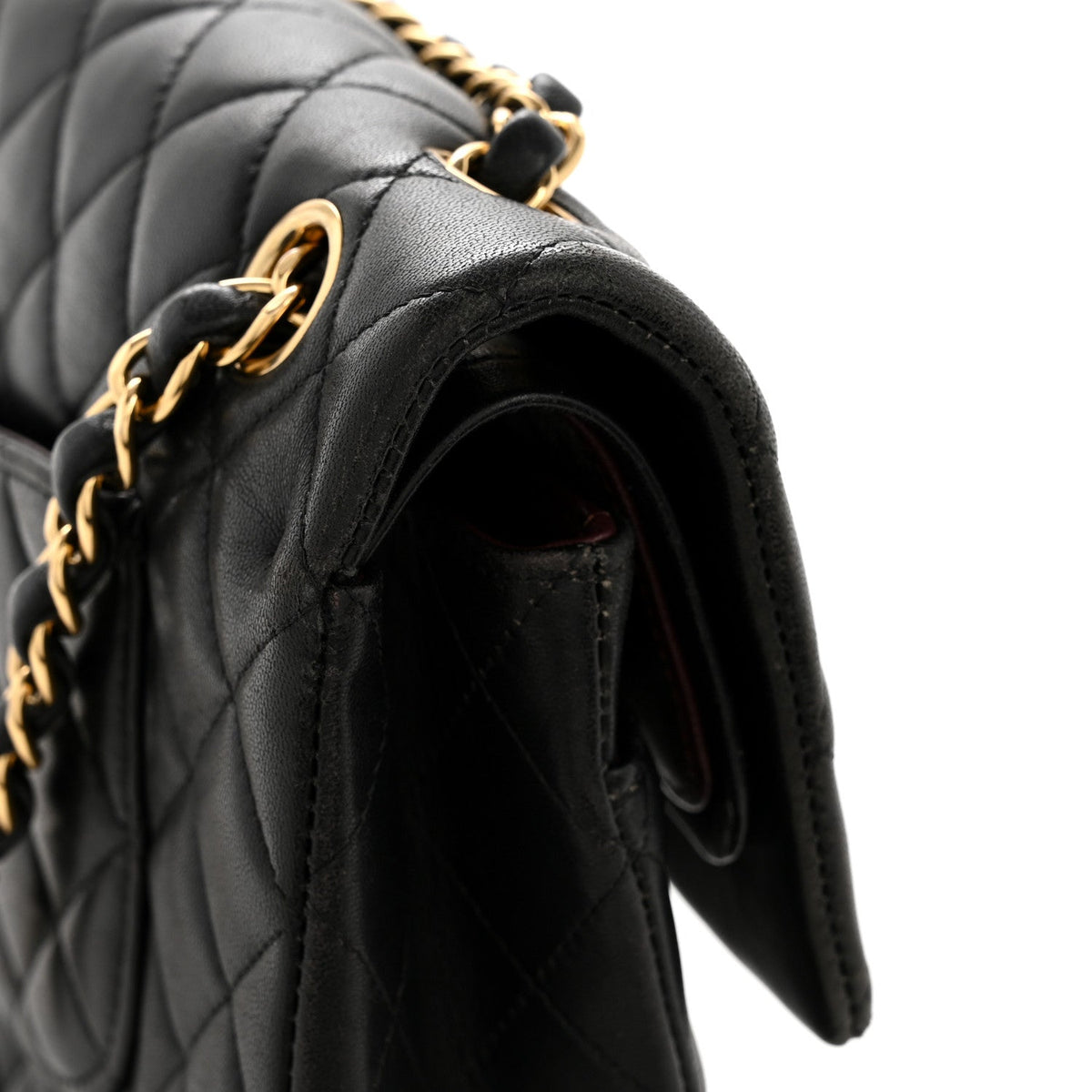 Lambskin Quilted Medium Double Flap Black At My store