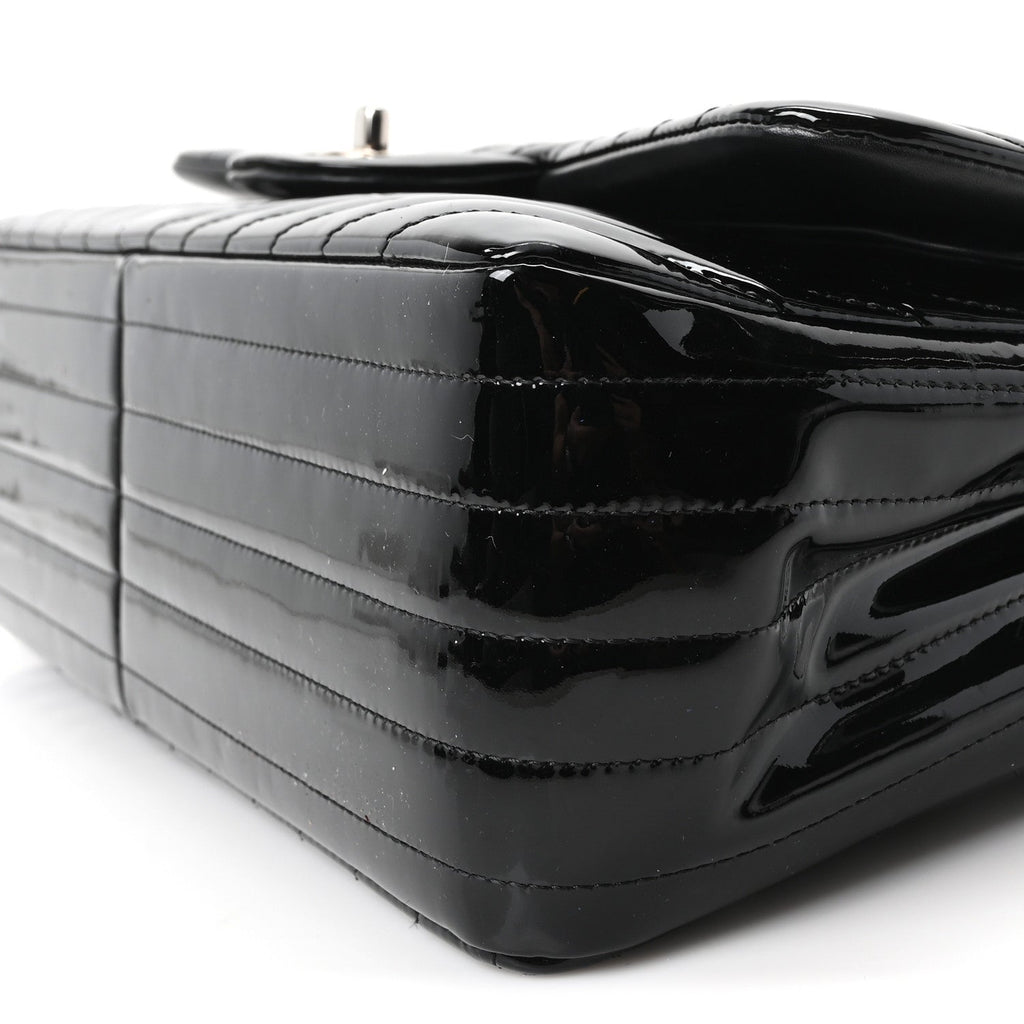Patent Chevron Quilted Jumbo Double Flap Black At My store