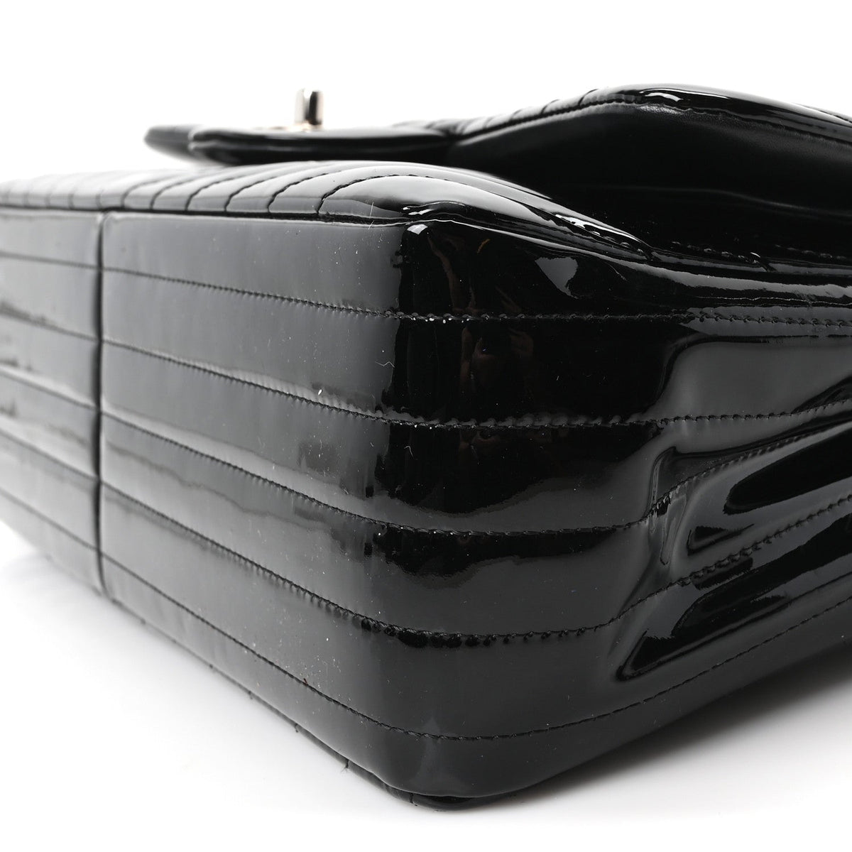 Patent Chevron Quilted Jumbo Double Flap Black At My store