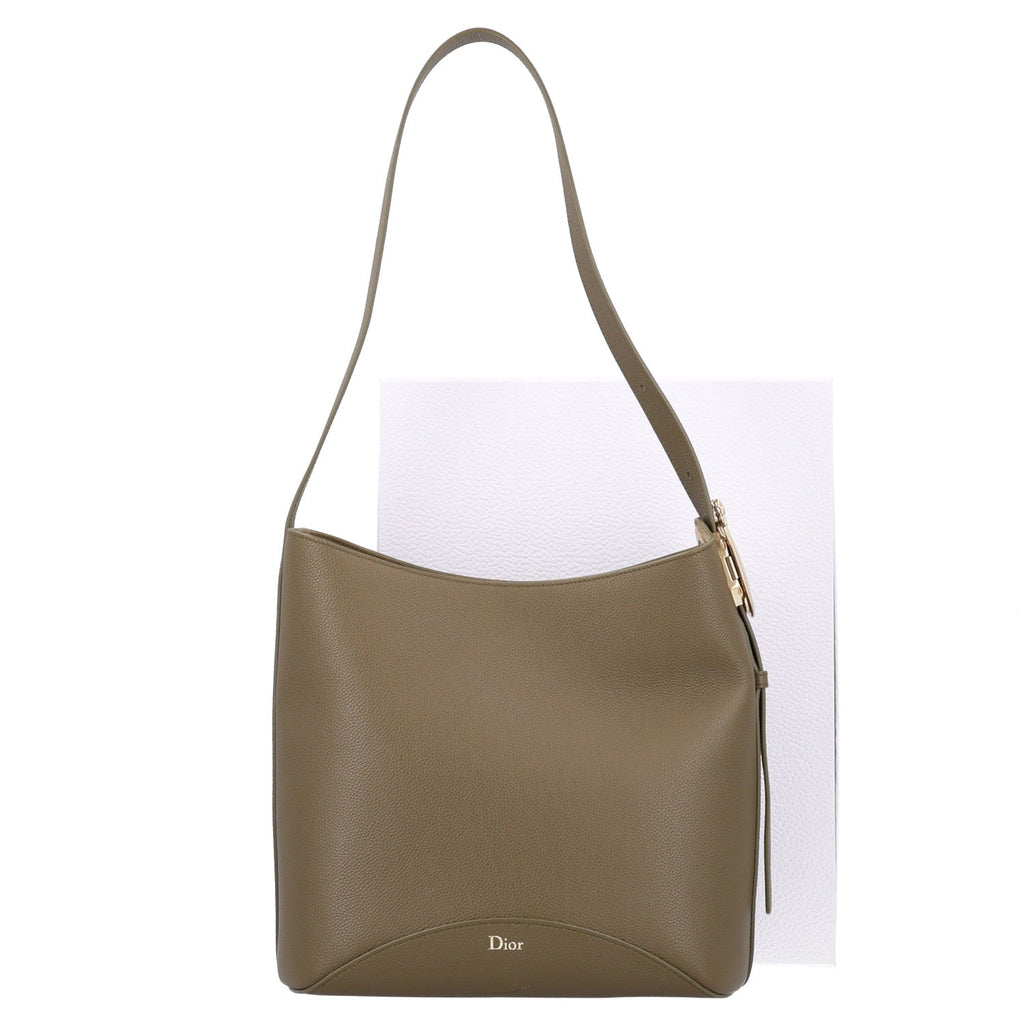 Grained Calfskin Medium Medaillon Bucket Bag Khaki AT My store
