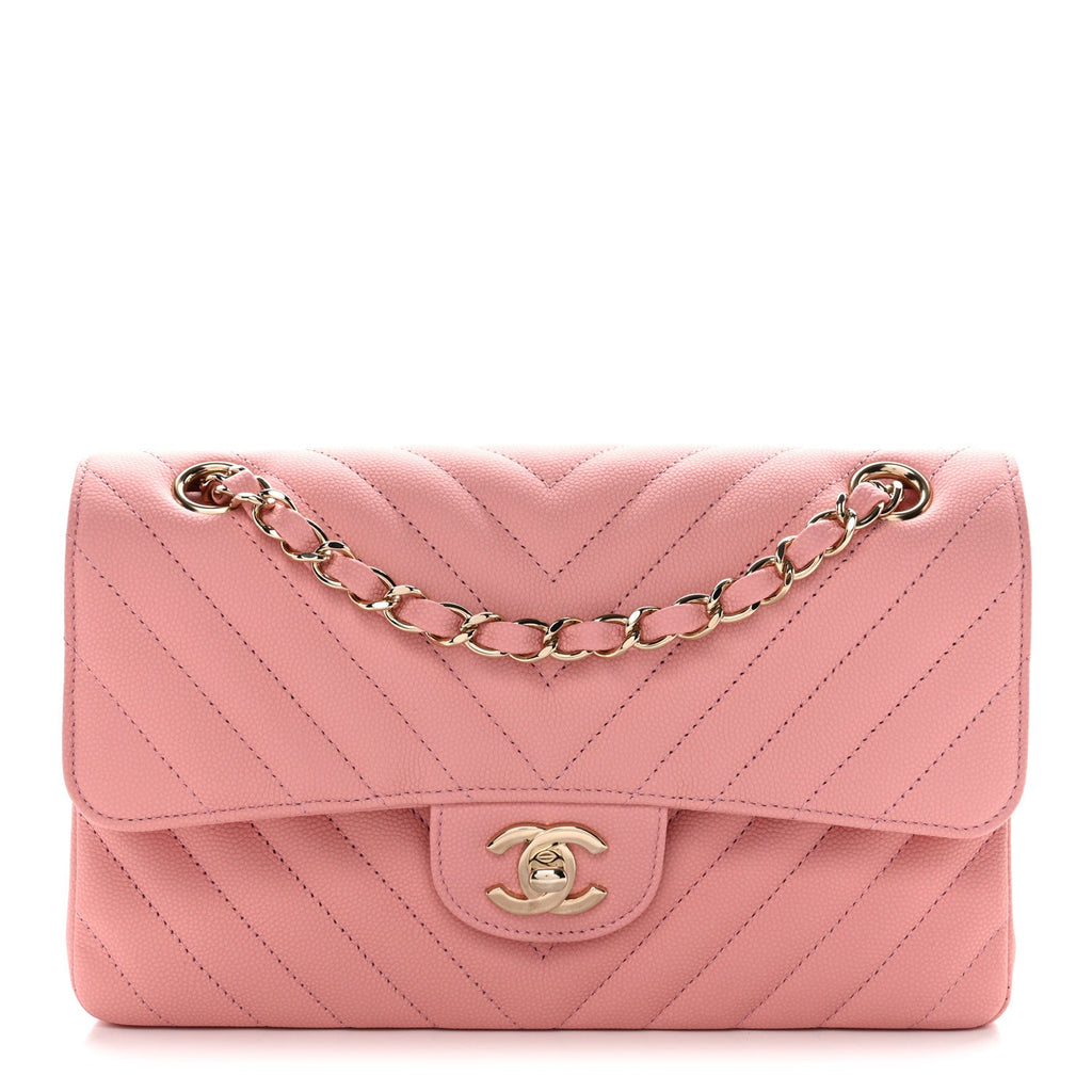 Caviar Chevron Quilted Small Double Flap Pink At My store