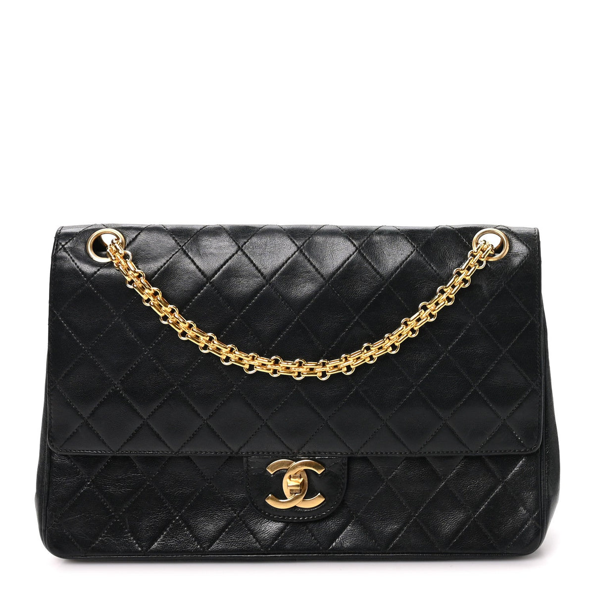 Lambskin Quilted Medium Double Flap Bijoux Chain Black At My store