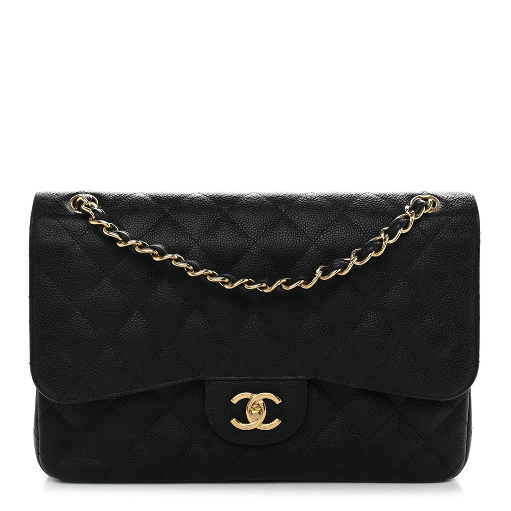 Caviar Quilted Jumbo Double Flap Black At My store