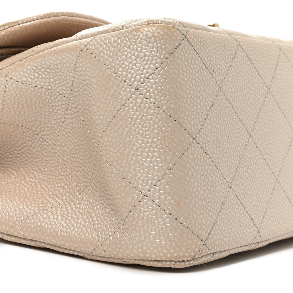 Iridescent Caviar Quilted Jumbo Double Flap Beige At My store