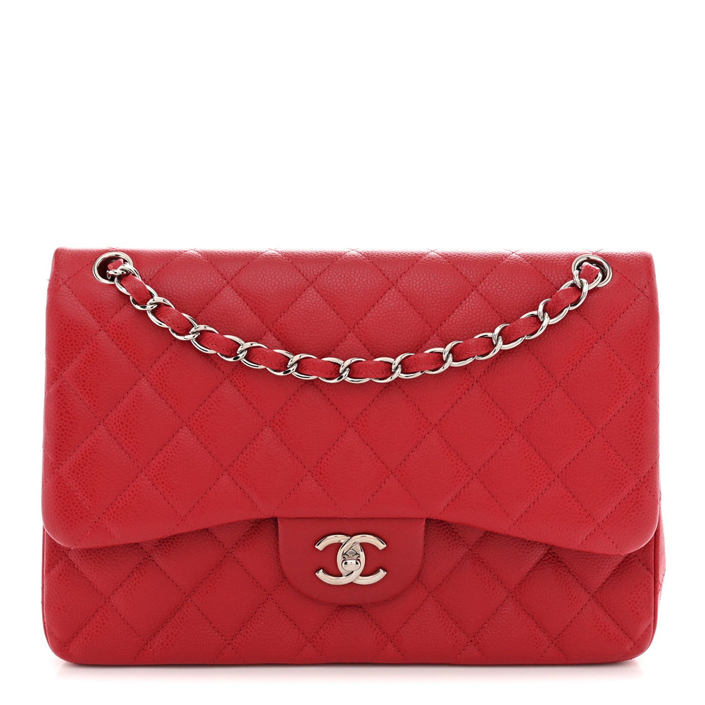 Caviar Quilted Jumbo Double Flap Red At My store