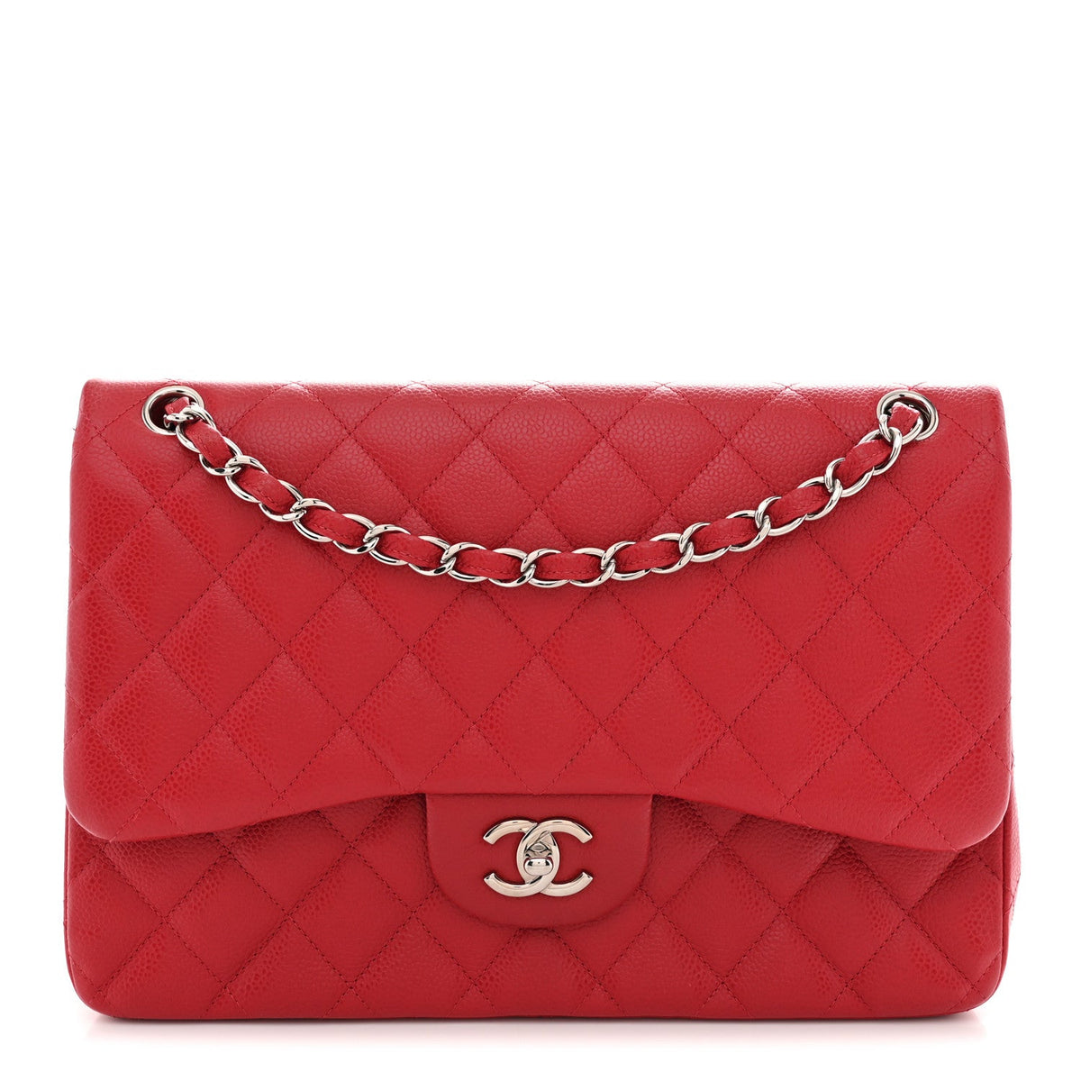 Caviar Quilted Jumbo Double Flap Red At My store