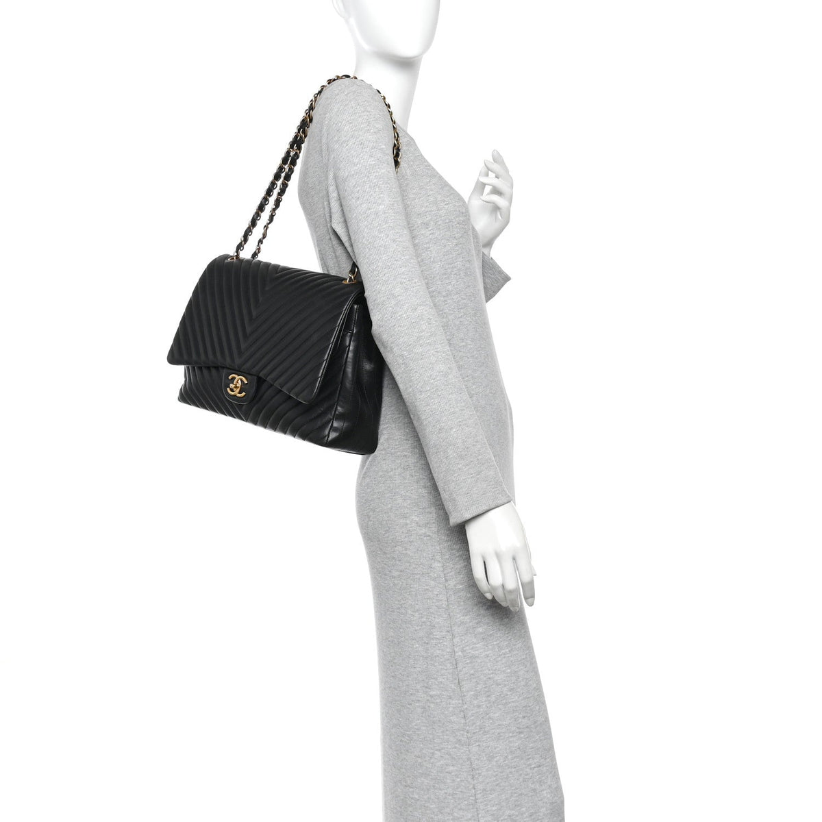 Lambskin Chevron Quilted Maxi Double Flap Black At My store