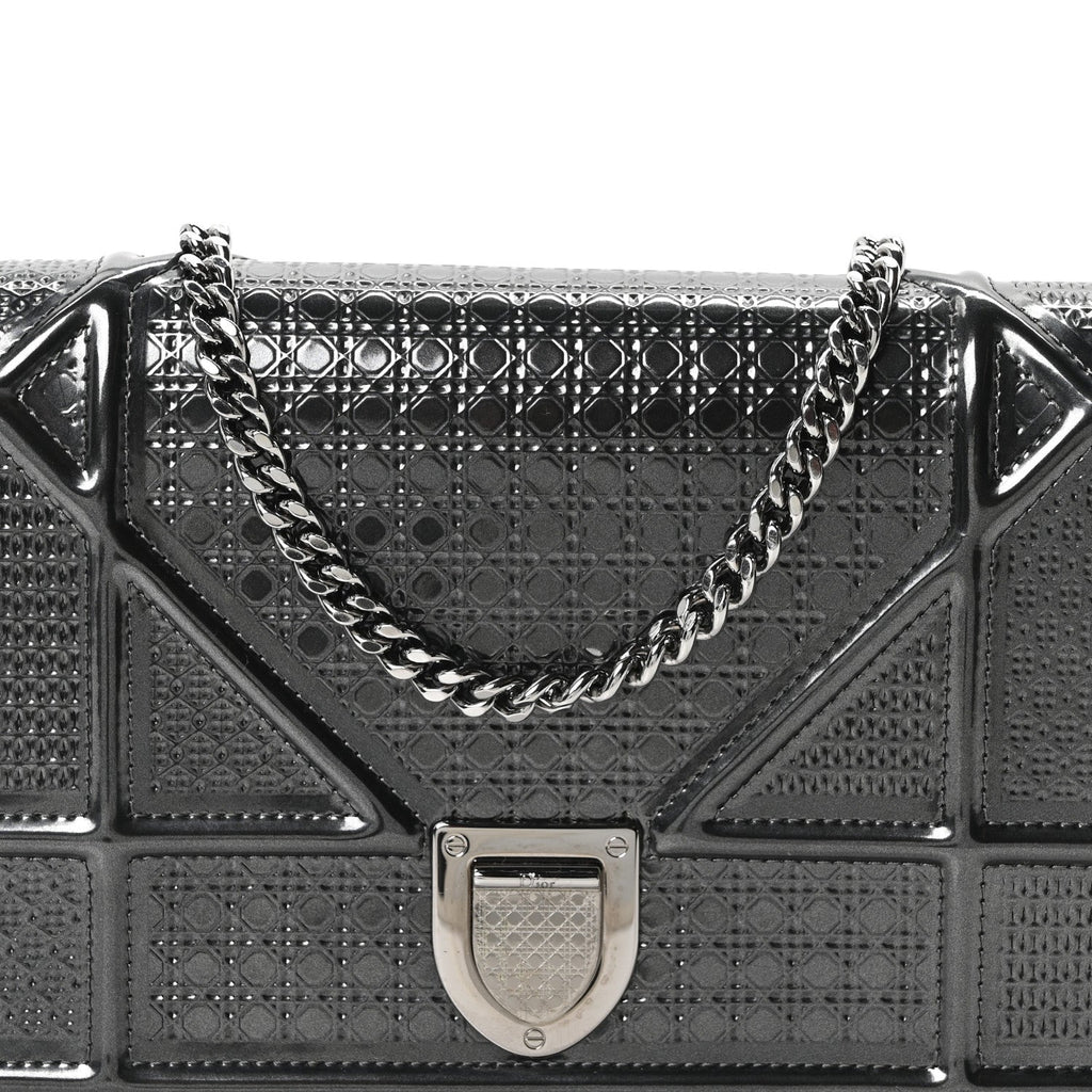 Metallic Patent Micro-Cannage Diorama Wallet on Chain Pouch Onyx Black AT My store