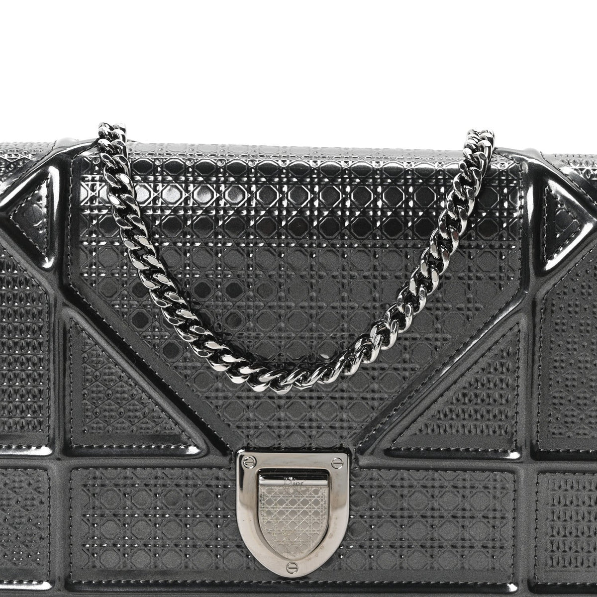 Metallic Patent Micro-Cannage Diorama Wallet on Chain Pouch Onyx Black AT My store