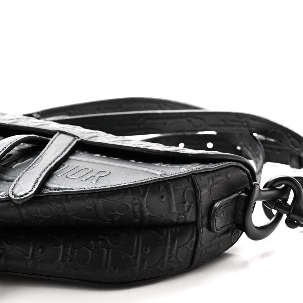 Calfskin Embossed Oblique Saddle Bag With Strap Black AT My store