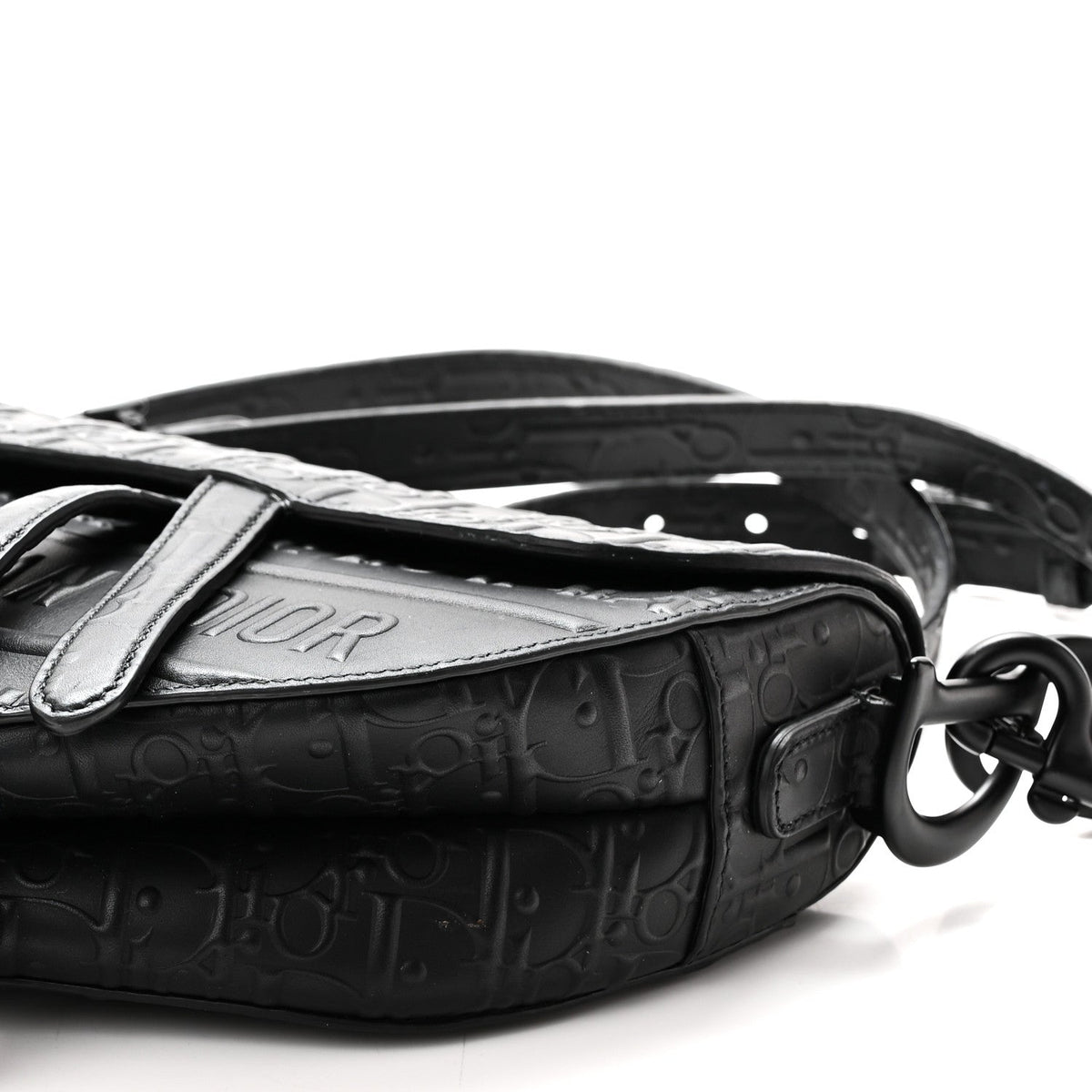 Calfskin Embossed Oblique Saddle Bag With Strap Black AT My store